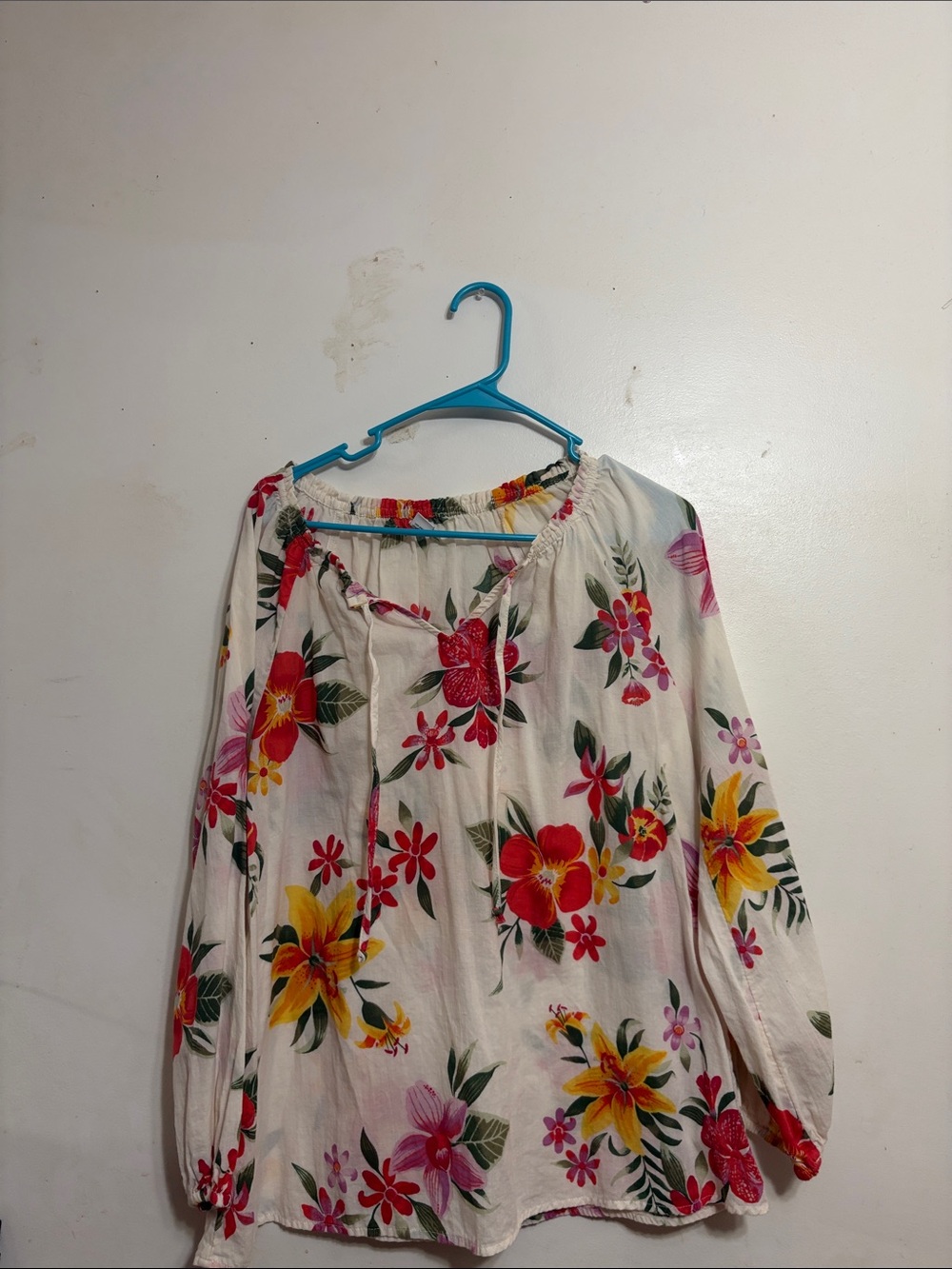 Old Navy Cream Floral Peasant Tunic with Red & Yellow Blooms